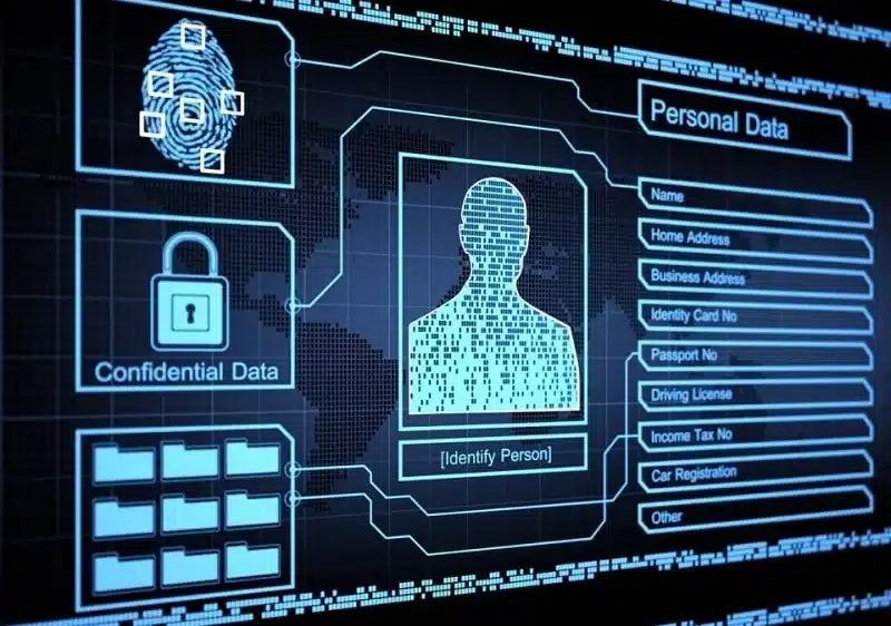 Digital interface showing personal data and a confidential data lock icon