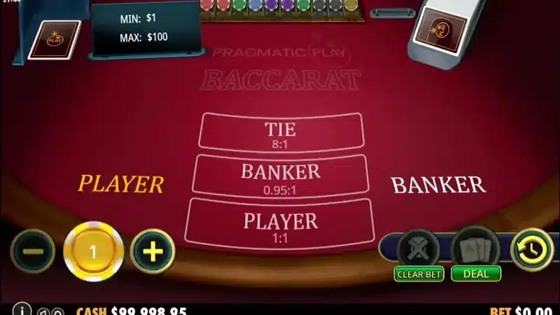 Pragmatic Play live baccarat table with player, banker and tie betting areas